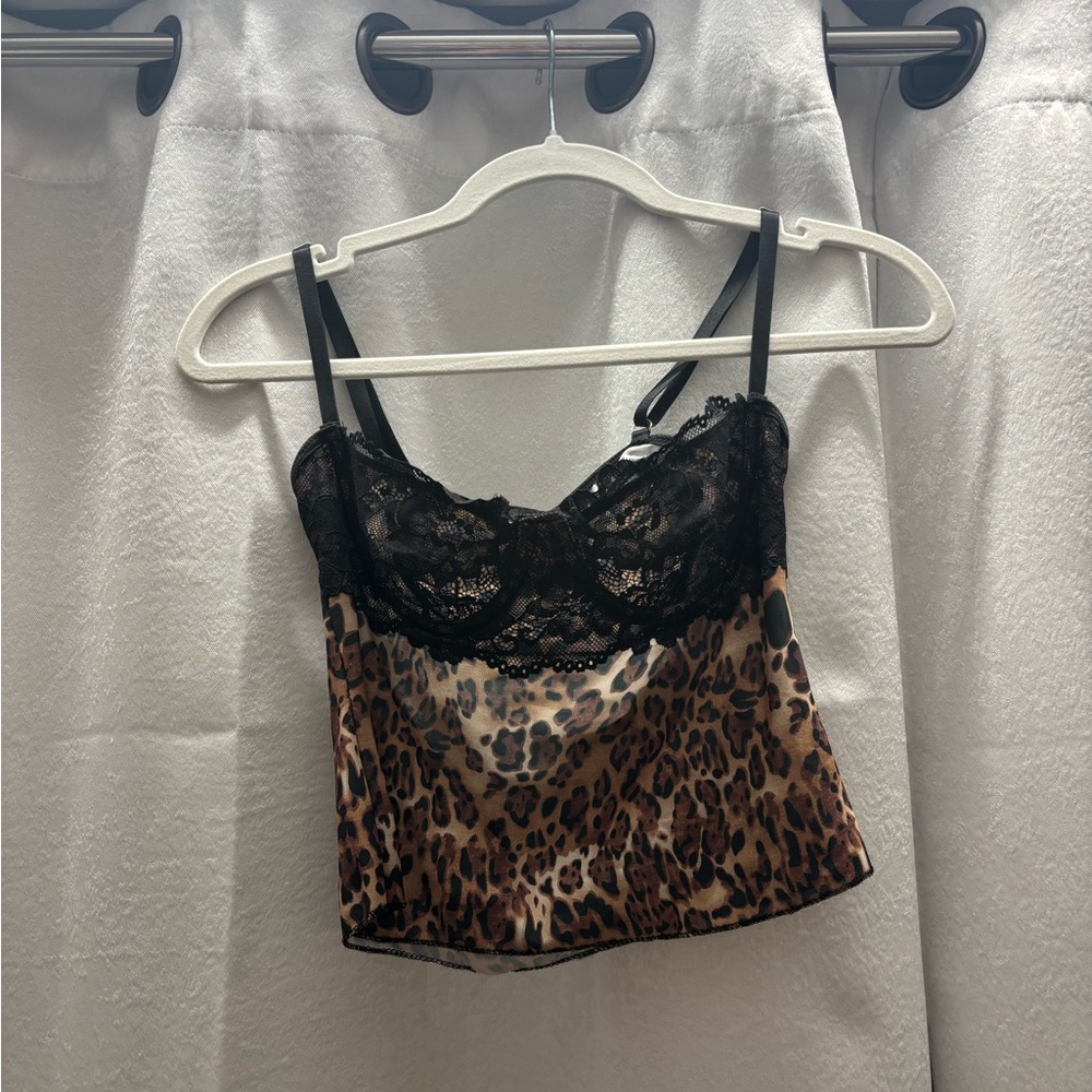 SHEIN Leopard Print and Black Lace Tank Top